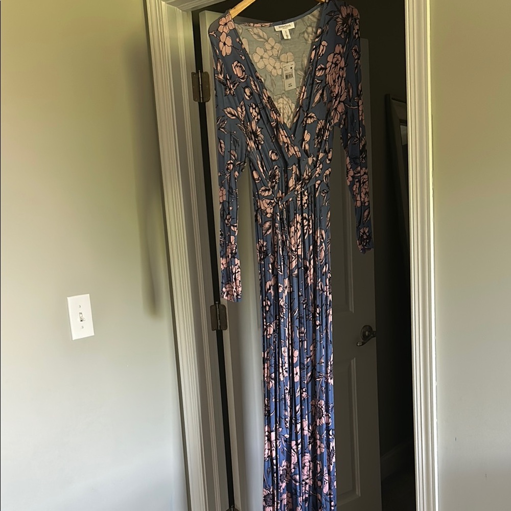 Motherhood Maternity Blue Pink Long Sleeve Sundress